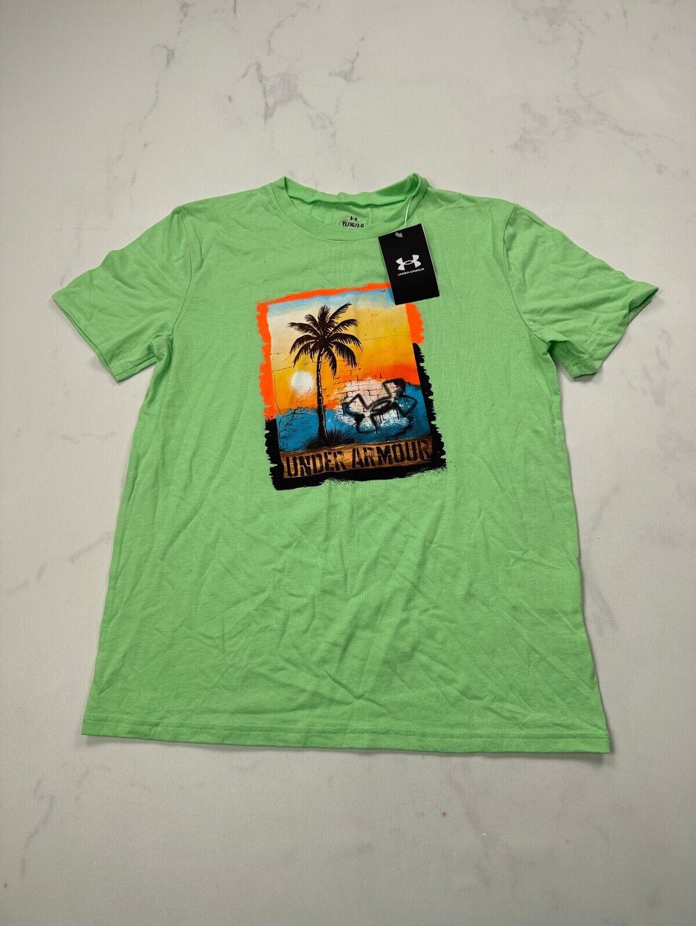 Under Armour Graphic Tee T Shirt Lime 90s Streetwear - Boys L